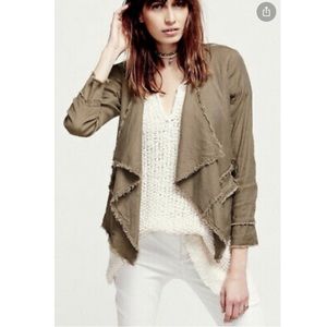 Free People Raw Femme Linen Open Front Jacket Size Small